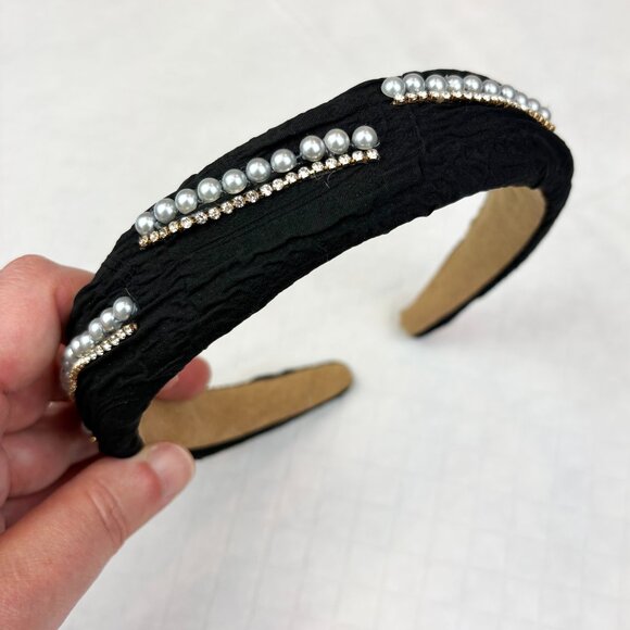 Stylish rhinestones and pearls Black Headband. New without tags - Picture 1 of 14